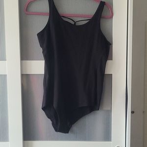 Black Bodysuit with Mesh Paneled Sides